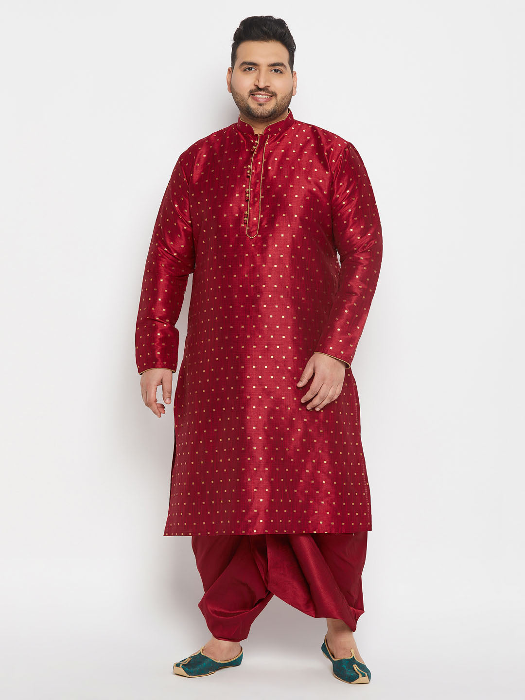 Men's Plus Size Maroon Zari Weaved Kurta Dhoti Set