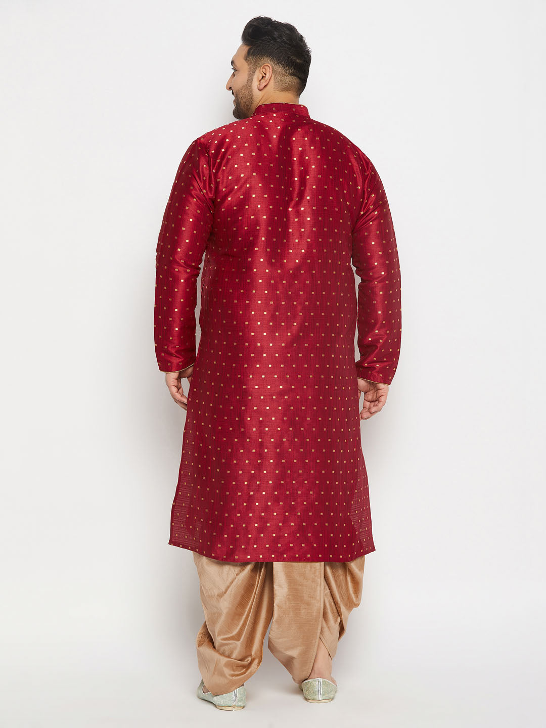 Men's Plus Size Maroon Zari Weaved Kurta Dhoti Set