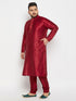 Men's Plus Size Maroon Zari Weaved Kurta Pyjama Set
