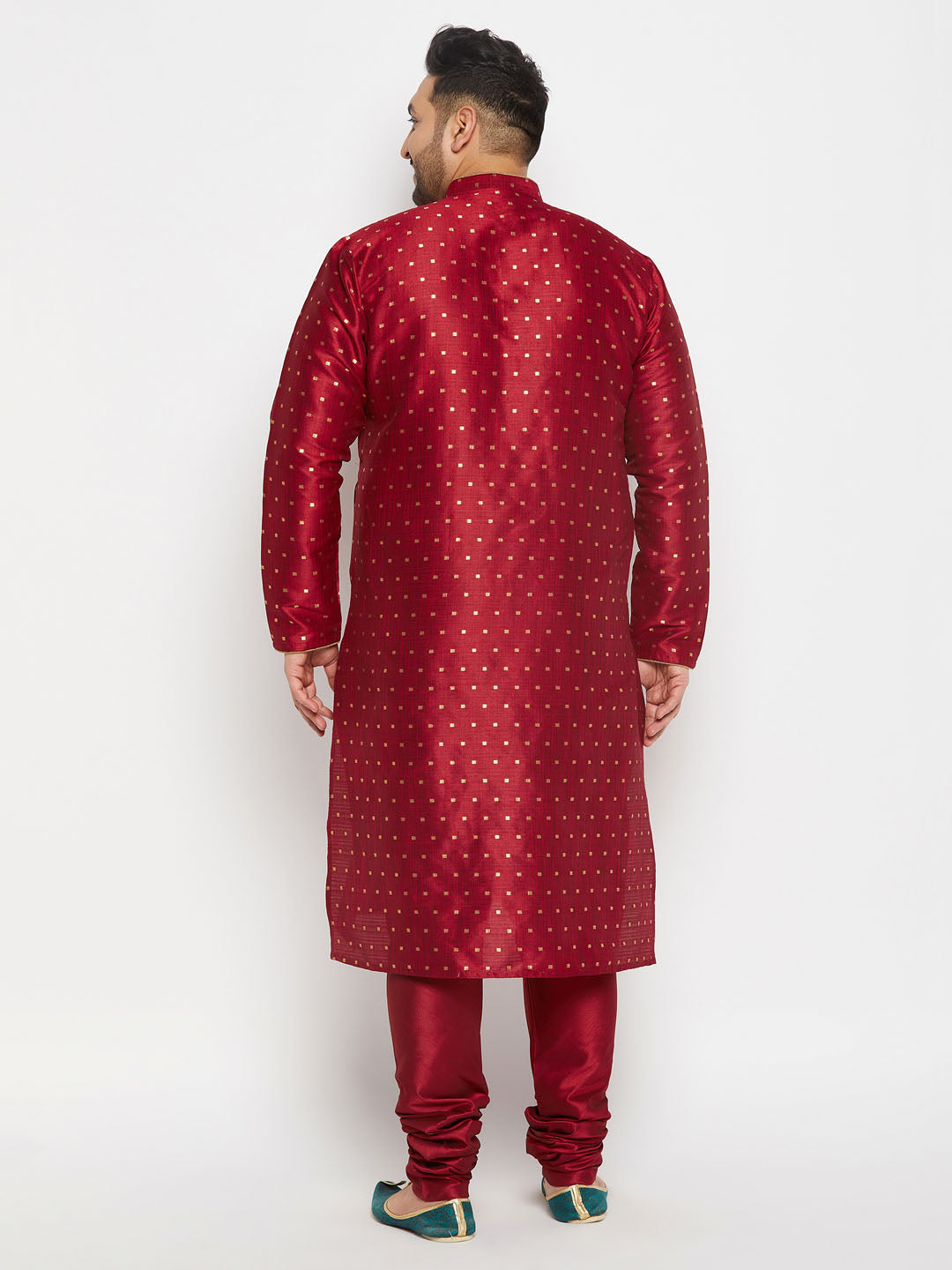 Men's Plus Size Maroon Zari Weaved Kurta Pyjama Set