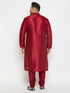 Men's Plus Size Maroon Zari Weaved Kurta Pyjama Set
