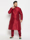 Men's Plus Size Maroon Zari Weaved Kurta Pyjama Set