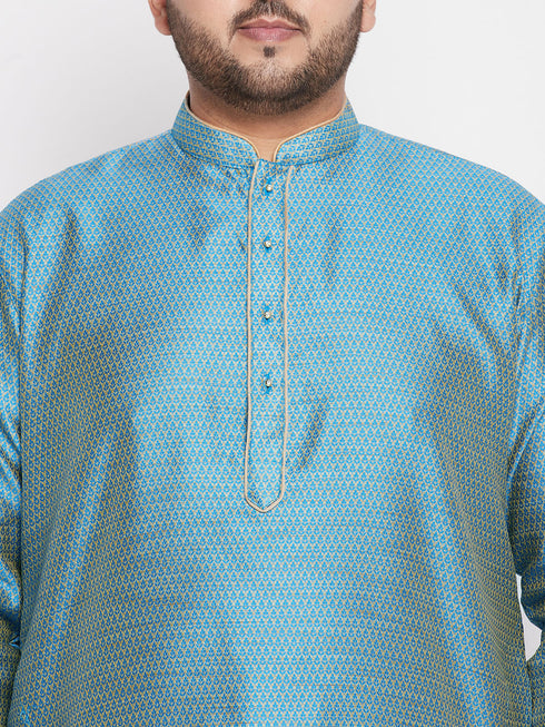 Men's Plus Size Aqua Blue Woven Kurta