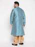 Men's Plus Size Aqua Blue Woven Kurta And Rose Gold Dhoti Set