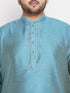 Men's Plus Size Aqua Blue Woven Kurta And Navy Blue Pyjama Set
