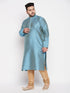 Men's Plus Size Aqua Blue Woven Kurta And Rose Gold Pyjama Set