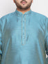 Men's Plus Size Aqua Blue Woven Kurta And Rose Gold Pyjama Set