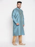 Men's Plus Size Aqua Blue Woven Kurta And Rose Gold Pyjama Set