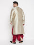 Men's Plus Size Beige Woven Kurta And Maroon Dhoti Set