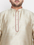 Men's Plus Size Beige Woven Kurta And Maroon Dhoti Set