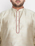 Men's Plus Size Beige Woven Kurta And Maroon Pyjama Set