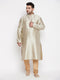Men's Plus Size Beige Woven Kurta And Rose Gold Pyjama Set