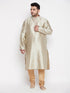 Men's Plus Size Beige Woven Kurta And Rose Gold Pyjama Set