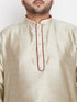 Men's Plus Size Beige Woven Kurta And Rose Gold Pyjama Set