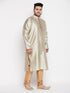 Men's Plus Size Beige Woven Kurta And Rose Gold Pyjama Set