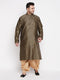 Men's Plus Size Black Woven Kurta And Rose Gold Dhoti Set