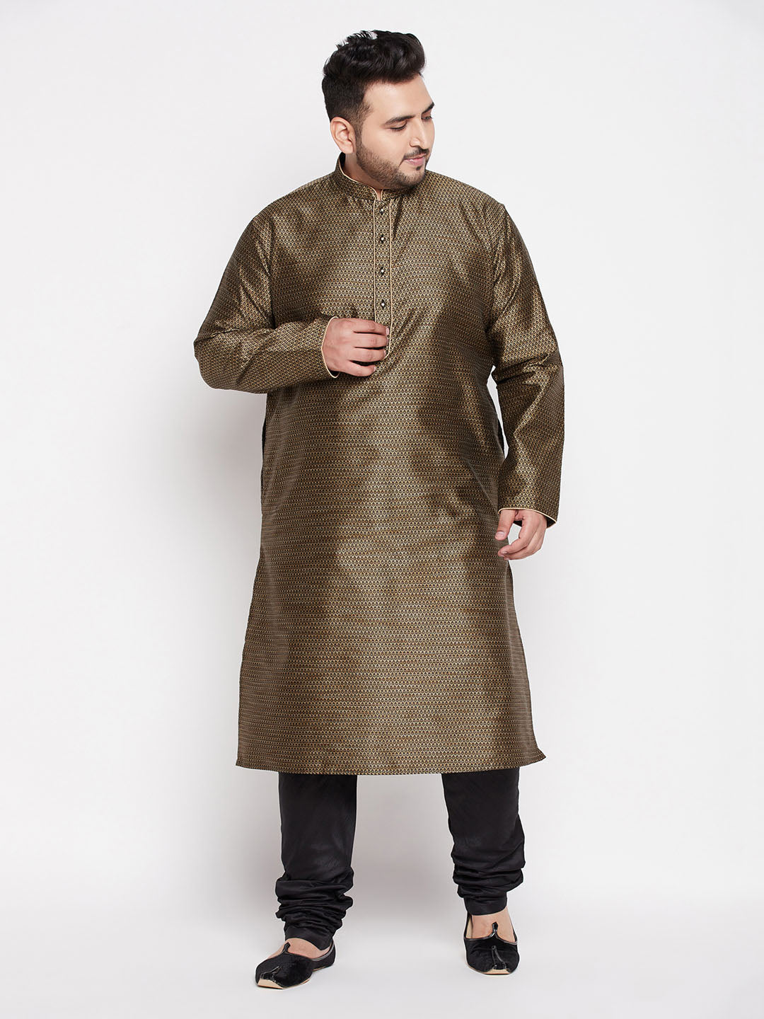 Men's Plus Size Black Woven Kurta And Pyjama Set