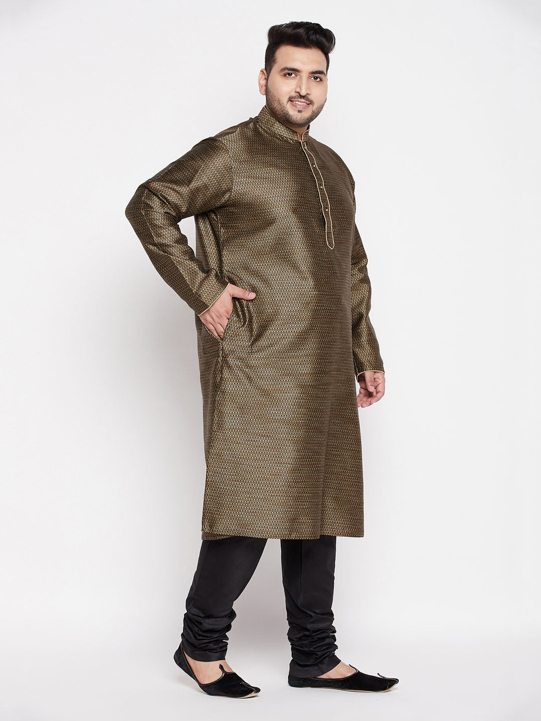 Men's Plus Size Black Woven Kurta And Pyjama Set