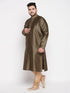Men's Plus Size Black Woven Kurta And Rose Gold Pyjama Set