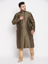Men's Plus Size Black Woven Kurta And Rose Gold Pyjama Set