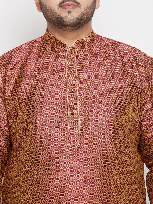 Men's Plus Size Maroon Woven Kurta