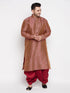 Men's Plus Size Maroon Woven Kurta And Maroon Dhoti Set