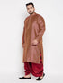 Men's Plus Size Maroon Woven Kurta And Maroon Dhoti Set