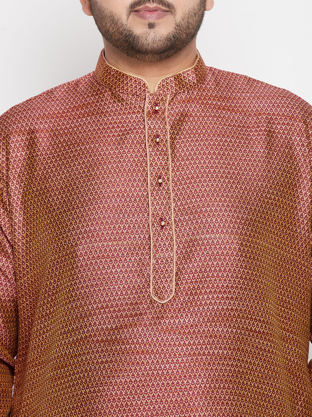 Men's Plus Size Maroon Woven Kurta And Maroon Dhoti Set