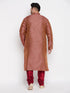 Men's Plus Size Maroon Woven Kurta And Maroon Pyjama Set