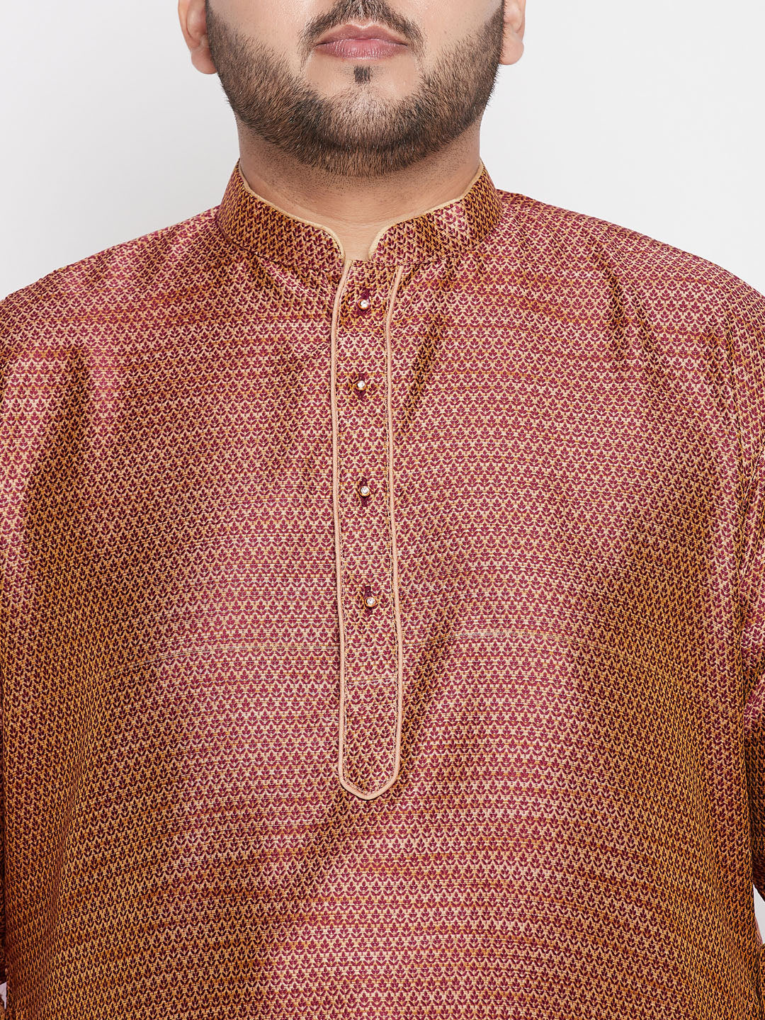 Men's Plus Size Maroon Woven Kurta And Maroon Pyjama Set
