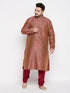 Men's Plus Size Maroon Woven Kurta And Maroon Pyjama Set