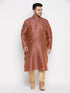 Men's Plus Size Maroon Woven Kurta And Rose Gold Pyjama Set