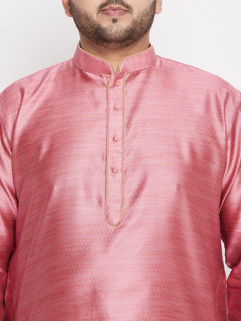Men's Plus Size Pink Woven Kurta