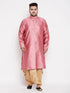 Men's Plus Size Pink Woven Kurta And Rose Gold Dhoti Set