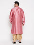 Men's Plus Size Pink Woven Kurta And Rose Gold Dhoti Set