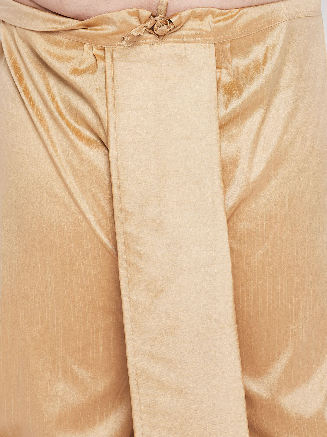 Men's Plus Size Pink Woven Kurta And Rose Gold Dhoti Set