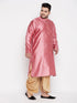 Men's Plus Size Pink Woven Kurta And Rose Gold Dhoti Set