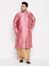 Men's Plus Size Pink Woven Kurta And Rose Gold Dhoti Set