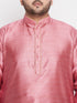Men's Plus Size Pink Woven Kurta And Maroon Pyjama Set