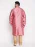 Men's Plus Size Pink Woven Kurta And Rose Gold Pyjama Set