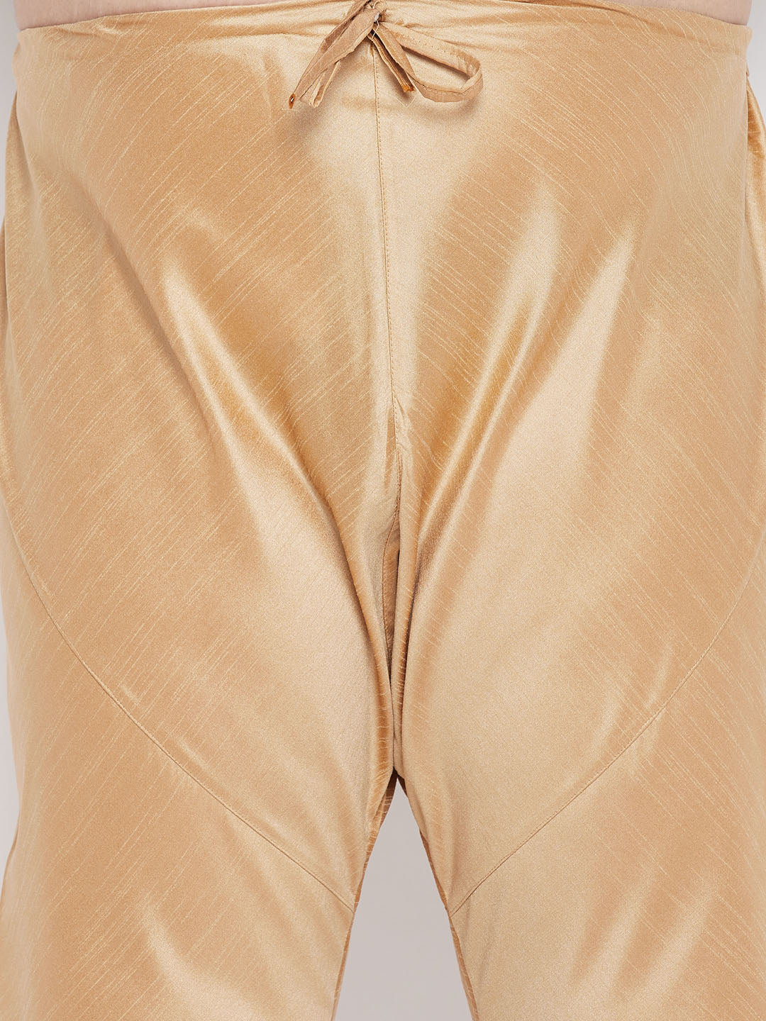 Men's Plus Size Pink Woven Kurta And Rose Gold Pyjama Set