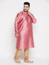 Men's Plus Size Pink Woven Kurta And Rose Gold Pyjama Set