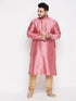 Men's Plus Size Pink Woven Kurta And Rose Gold Pyjama Set