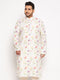 Men's Plus Size Cream Cotton Blend Printed Kurta
