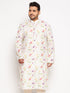 Men's Plus Size Cream Cotton Blend Printed Kurta