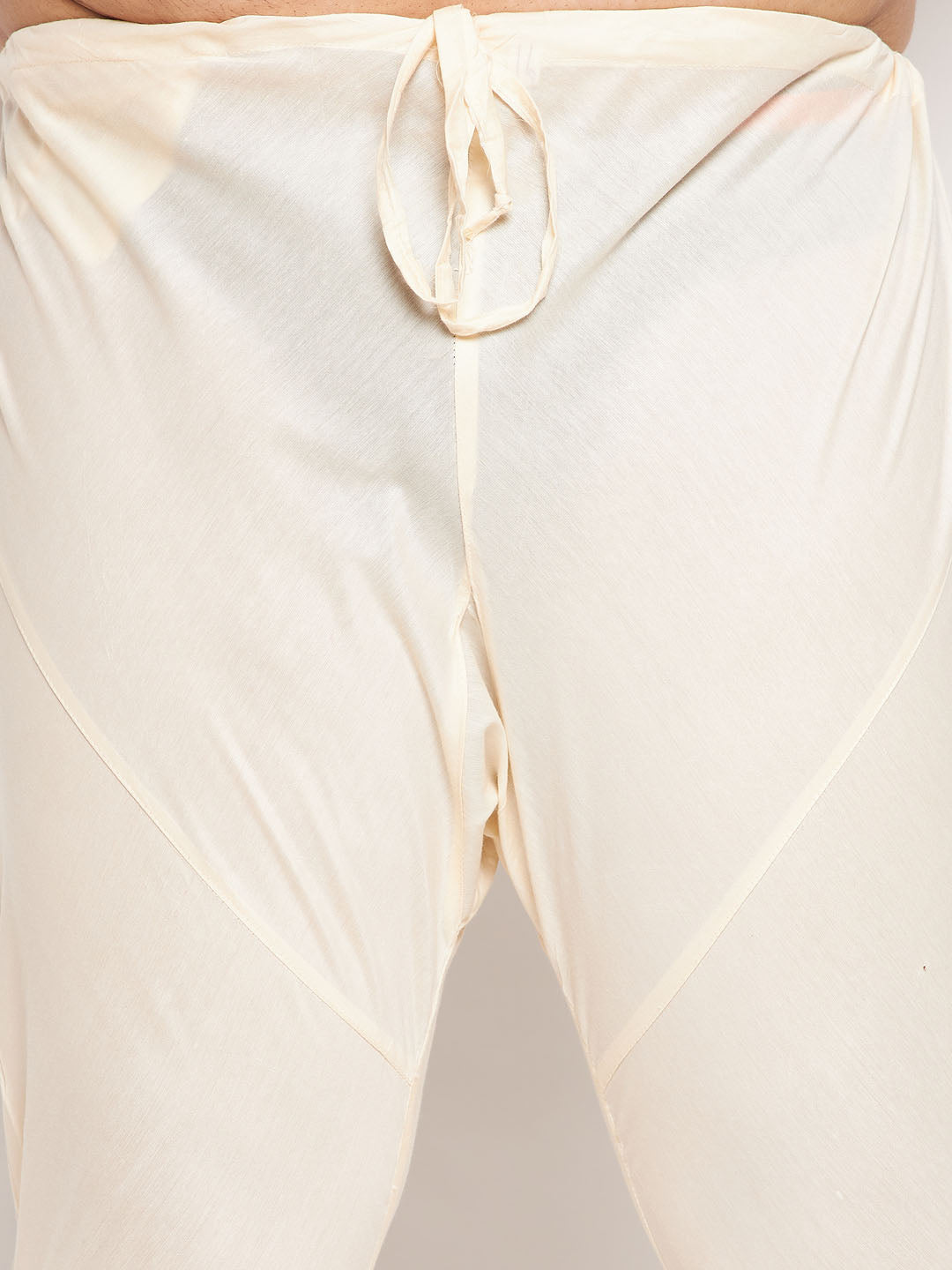 Men's Plus Size Cream Cotton Blend Printed Kurta And Solid Pyjama Set