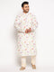 Men's Plus Size Cream Cotton Blend Printed Kurta And Solid Pyjama Set