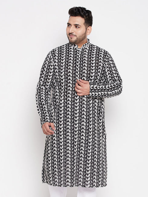 Men's Plus Size Black Chikankari Embroidered Kurta