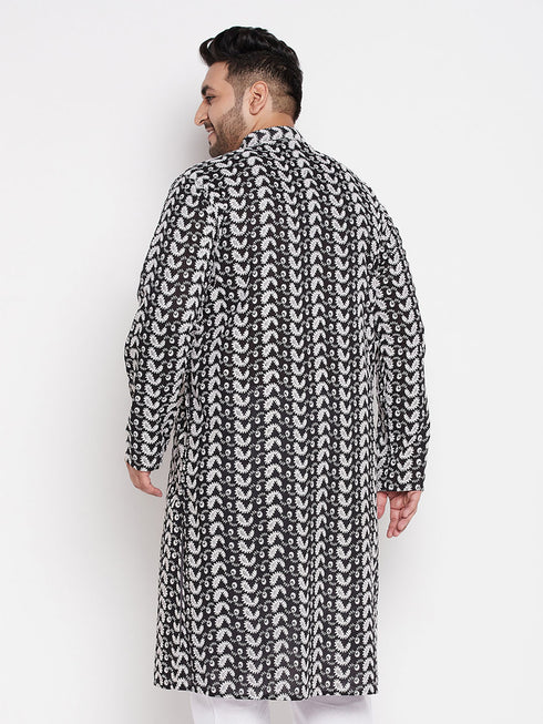 Men's Plus Size Black Chikankari Embroidered Kurta