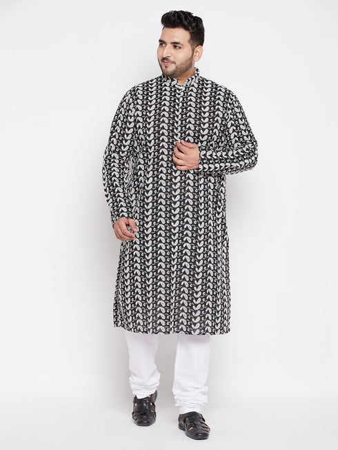 Men's Plus Size Black Chikankari Embroidered Kurta